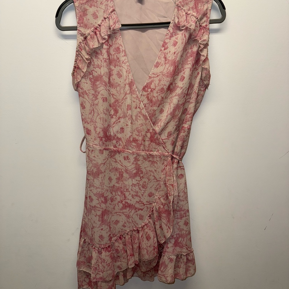 All Saints Pink Floral Wrap Ruffle Dress